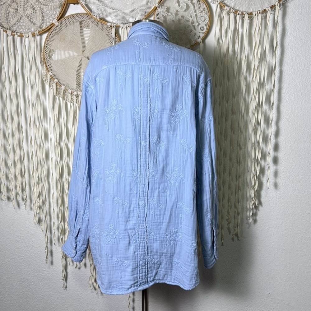 CP Shades Summer Blue Embroidered Cotton Long Sleeve Button Down Blouse XL - Picture 12 of 12